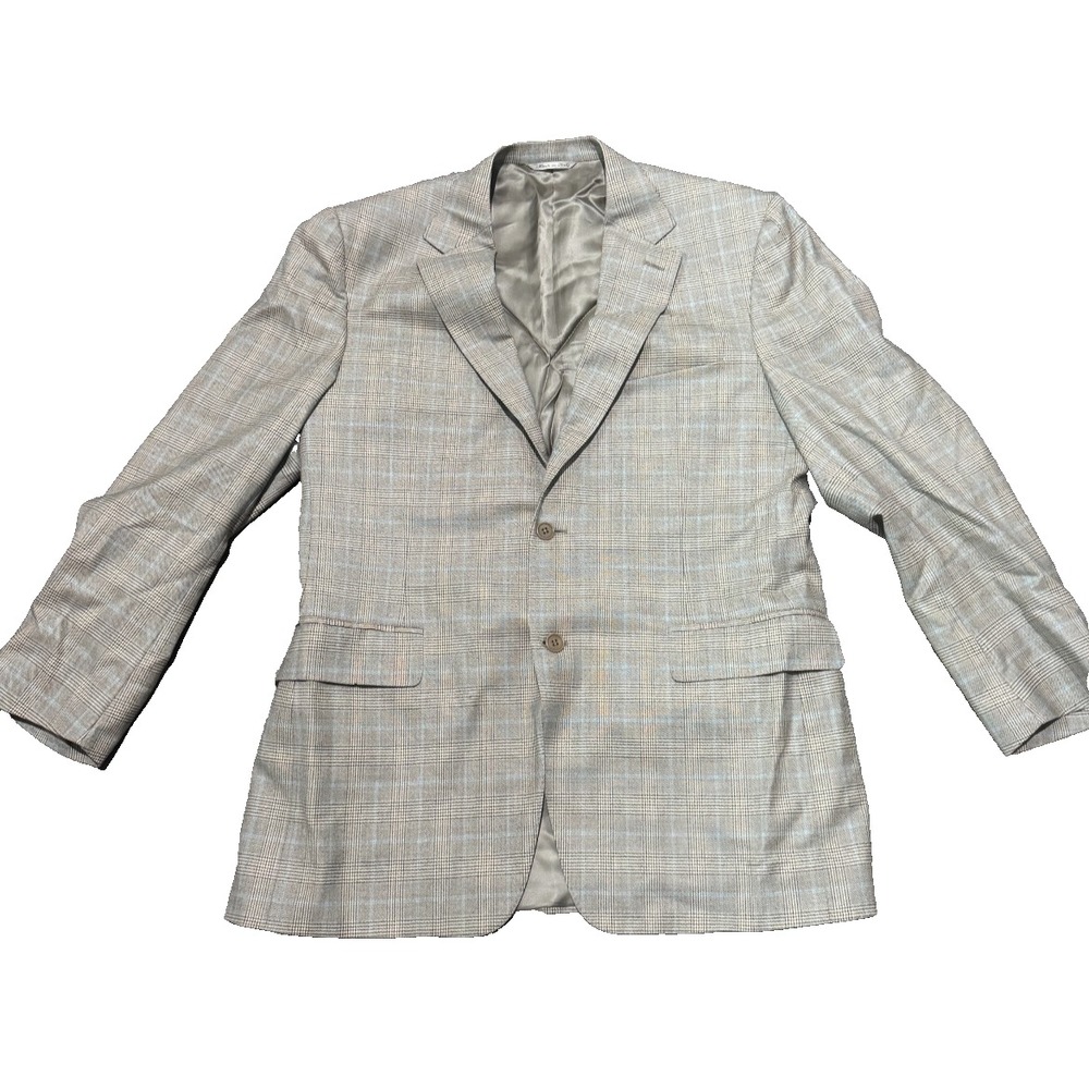 Canali Sport Coat Mens 52 R Grey Plaid Wool Blazer Made in Italy 2 Button- Read